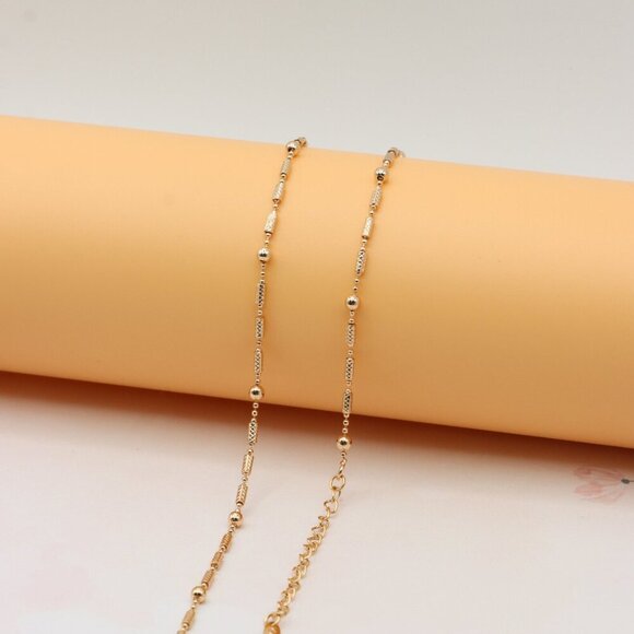 Rose Gold Beaded Chain Necklace with Elegant Textured Detailing, XPNL0217 - Picture 8 of 11